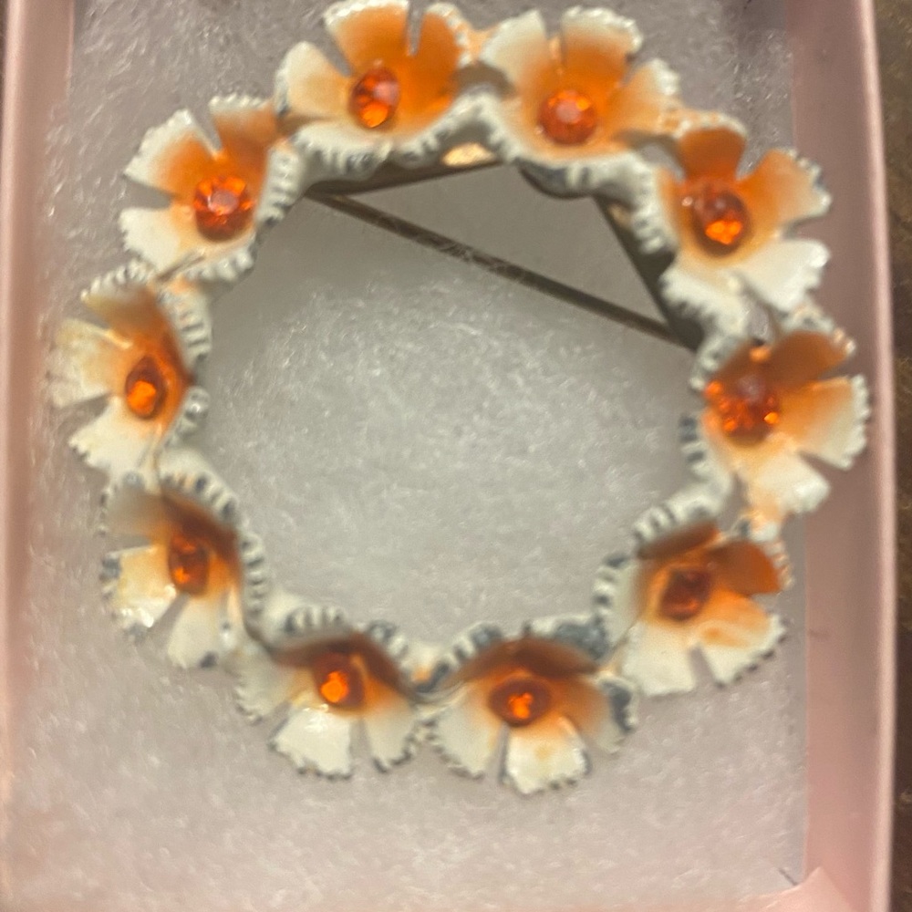 Floral Brooch with Orange Floral Accents